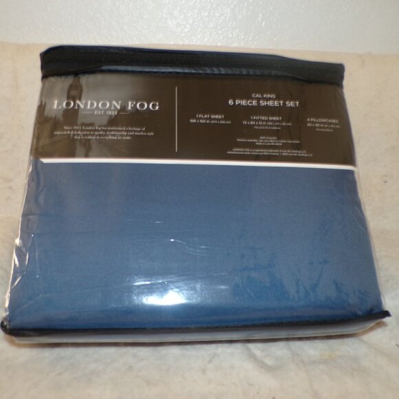 6-pc London Fog CAL KING Sheet Set Blue (2 extra pillowcases) - Picture 3 of 5